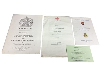 Lot 24 - A group of Official Royal ephemera including Ceremonial for the Marriage of H.R.H. The Prince of Wales to Lady Diana Spencer 1981, Order of Service of Thanksgiving and Remembrance for H.R.H. The P...