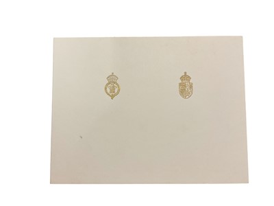 Lot 32 - T.R.H. The Prince and Princess of Wales, signed 1989 Christmas card with twin gilt Royal cyphers to cover, colour photograph of the relaxed Royal couple with the young Princes resting on a gate...