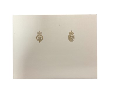 Lot 33 - T.R.H. The Prince and Princess of Wales, signed 1990 Christmas card with twin gilt Royal cyphers to cover, colour photograph of the relaxed Royal couple with the young Princes resting on a marbl...