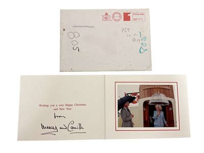 Lot 51 - H.R.H. Prince Charles Prince of Wales (now H.M. King Charles III) and H.R.H. Camilla Duchess of Cornwall (now H.M. Queen Camilla) signed 2008 Christmas card with gilt Royal cyphers to cover, colou...