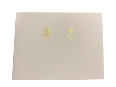 Lot 57 - H.R.H. Prince Charles Prince of Wales (now H.M. King Charles III) and H.R.H. Camilla Duchess of Cornwall (now H.M. Queen Camilla) signed 2014 Christmas card with gilt Royal cyphers to cover, colou...