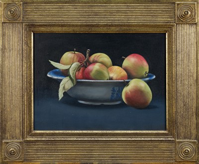 Lot 899 - *Jacqueline Taber (b.1946) oil on canvas - Still Life Apples, 30.5cm x 41cm, framed Provenance: Geedon Gallery, Fingringhoe, 2003
