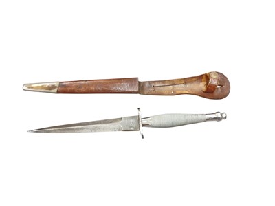 Lot 868 - Rare Second World War first pattern Fairbairn-Sykes F-S fighting knife / Commando knife with tapered blade, etched 'The F-S fighting knife', curved crossguard and chequered chequered / knurled h...