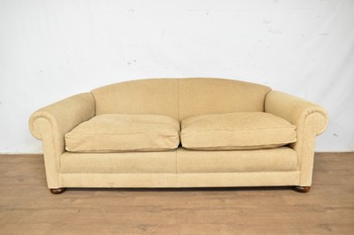 Lot 1207 - Modern country house style chesterfield sofa, deep cushion upholstery in biscuit fabric, approximately 195cm long