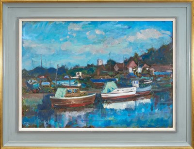 Lot 851 - Nat Young, contemporary, oil on board - Walton Town Hard, Essex, initialled, 51cm x 71cm, in painted frame