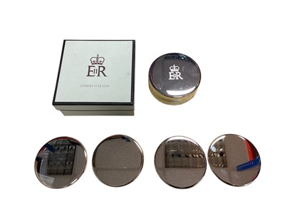 Lot 65 - H.M. Queen Elizabeth II, 2008 Royal Household Christmas gift of silver plated coasters with Crowned E.R. cipher, original cotton bag and in original box