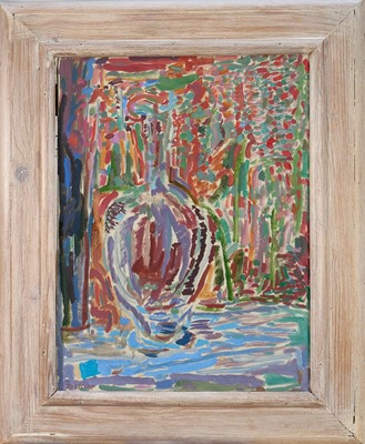 Lot 300 - Oliver Soskice (b. 1947) oil on canvas - Still Life Decanter on a Blue Cloth, signed, 40cm x 30cm, framed