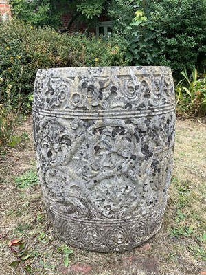 Lot 1296 - Renaissance style well head concrete planter of bellied form