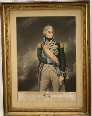 Lot 1159 - R. Earlom after W. Beechy, hand-coloured mezzotint, "The Most Noble Lord Horatio Nelson etc", Pub. 1806 by J. Boydell, period frame, glazed, 68 x 52cm