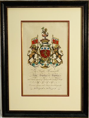 Lot 1069 - Heraldry interest: four 18th century coloured engravings by Joseph Edmondson in glazed frames