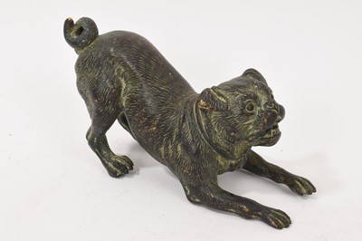 Lot 791 - Austrian bronze model of a pug, in the style of Franz Bergman, marked 'Geschutz'