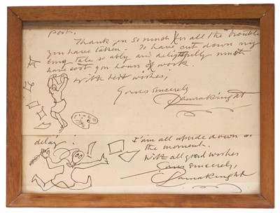 Lot 788 - Dame Laura Knight (1877-1970) two signed pen and ink notes annotated with cartoons