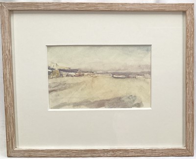 Lot 1196 - *Dick Lee (1923-2001) watercolour - Fishing Boats, Coqueville, 12cm x 20cm, in glazed frame