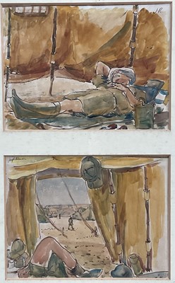 Lot 1002 - Joseph Robinson (1910-1986) two watercolours of a desert army camp, probably North Africa, dated 1941, signed and initialled, framed as one, each 16.5cm x 22cm