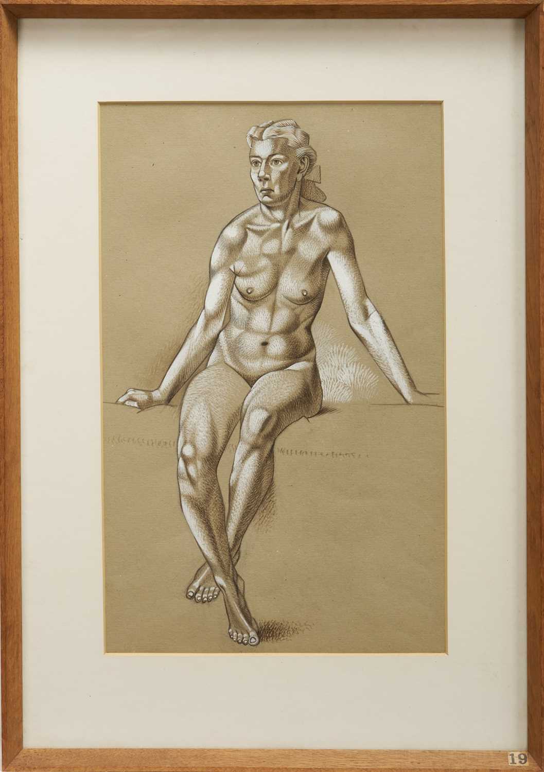 Lot 1072 - *Francis Plummer (1930-2019) pencil and bodycolour - Seated Woman, Front View, titled verso, 48cm x 30cm, in glazed frame