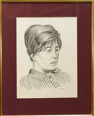 Lot 1123 - *Francis Plummer (1930-2019) two pen and ink drawings - portraits, possibly the Plummer sisters, signed and dated '66 and '67, 60cm x 28cm, framed