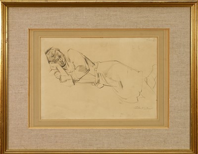 Lot 1041 - *John Minton (1917-1957) pencil drawing - A Reclining Young Man, signed, 25cm x 35cm, in glazed gilt frame Provenance: The Collection of Jonathan Trowell (1938-2013)