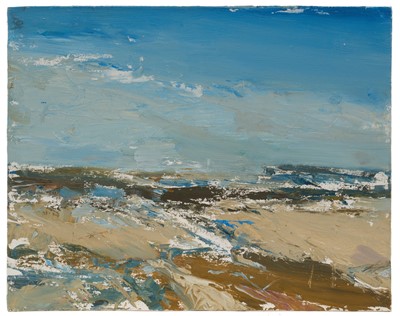 Lot 1131 - *Jonathan Trowell (1938-2013) oil sketch on board - Norfolk Coast, 20.5cm x 25.5cm, studio stamp verso, unframed. Provenance: the artist's studio, thence by family descent