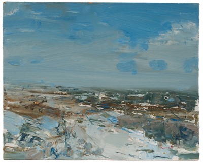 Lot 1129 - *Jonathan Trowell (1938-2013) oil sketch on board - Norfolk Coast, signed, 20.5cm x 25.5cm, unframed. Provenance: the artist's studio, thence by family descent
