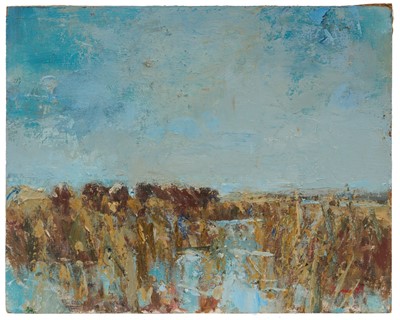 Lot 1128 - *Jonathan Trowell (1938-2013) oil sketch on board - Norfolk Marshes, signed, 20.5cm x 25.5cm, unframed. Provenance: the artist's studio, thence by family descent