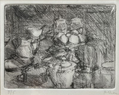 Lot 316 - Dick Lee (1923-2001) signed limited edition etching - Teapot and Compotiere, 12cm x 14.5cm, mounted