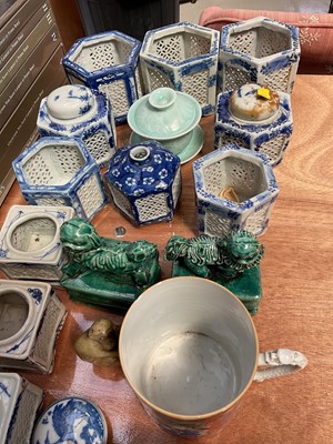 Lot 5001 - Group of Chinese and Japanese items, including an 18th century Mandarin porcelain tankard, a 19th century Canton dish, etc