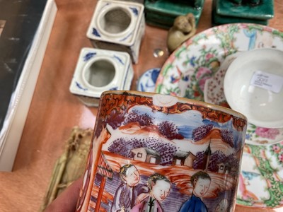 Lot 5001 - Group of Chinese and Japanese items, including an 18th century Mandarin porcelain tankard, a 19th century Canton dish, etc