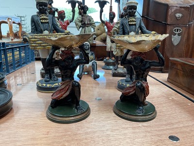 Lot 5005 - Group of Austrian style figurines and candlesticks, including cold painted spelter and resin examples (some bought from Harrods)