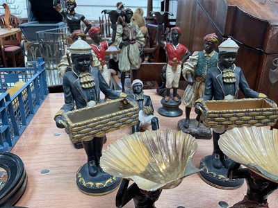 Lot 5005 - Group of Austrian style figurines and candlesticks, including cold painted spelter and resin examples (some bought from Harrods)