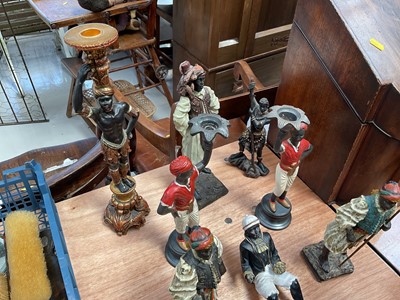 Lot 5005 - Group of Austrian style figurines and candlesticks, including cold painted spelter and resin examples (some bought from Harrods)