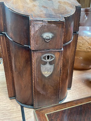 Lot 5006 - Georgian inlaid mahogany knife box (lacking contents), with white metal escutcheon engraved with the letter 'B', 37cm high
