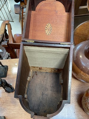 Lot 5006 - Georgian inlaid mahogany knife box (lacking contents), with white metal escutcheon engraved with the letter 'B', 37cm high