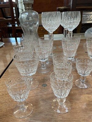 Lot 5013 - Four Waterford Colleen pattern wine glasses, together with Stuart Crystal glasses, and a silver collared waisted decanter with non-matching stopper