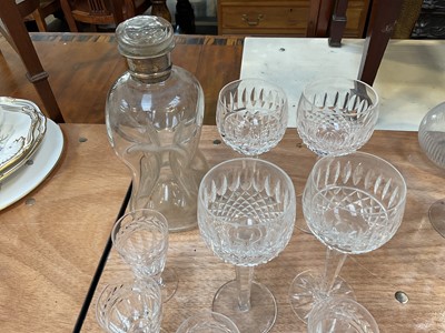 Lot 5013 - Four Waterford Colleen pattern wine glasses, together with Stuart Crystal glasses, and a silver collared waisted decanter with non-matching stopper