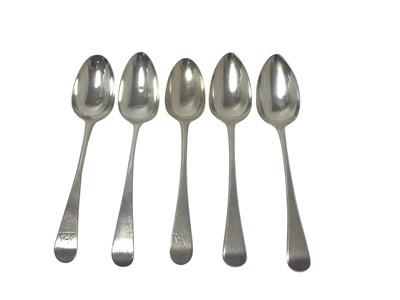 Lot 329 - Five George III silver Old English pattern tablespoons, (various dates and makers), 10.5ozs.