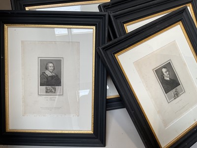 Lot 5032 - Set of seven 19th century engravings - portraits of Old Masters, including Holbein, Giorgione, etc, published 1825, framed