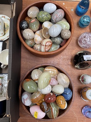 Lot 5049 - Collection of specimen mineral eggs in two wooden bowls
