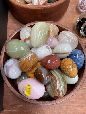 Lot 5049 - Collection of specimen mineral eggs in two wooden bowls