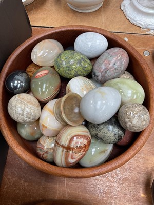 Lot 5049 - Collection of specimen mineral eggs in two wooden bowls