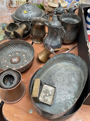Lot 5051 - Group of antique and later metalwares, including Eastern silvered copper