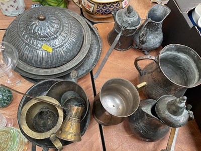 Lot 5051 - Group of antique and later metalwares, including Eastern silvered copper
