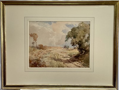 Lot 349 - Charles Harrington (1865-1943) watercolour - The old cart track, signed, dated 1922, Chris Beetles label verso