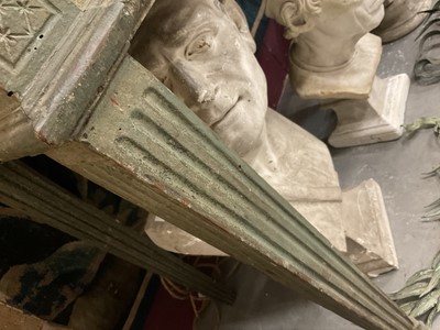 Lot 1500 - Good French Louis XVI green painted side table, the rectangular white marble top supported on a green painted base with carved frieze with central urn mount, on square tapered and fluted legs