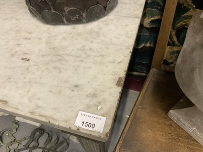 Lot 1500 - Good French Louis XVI green painted side table, the rectangular white marble top supported on a green painted base with carved frieze with central urn mount, on square tapered and fluted legs