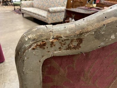 Lot 1503 - 19th century Italian painted side chair, the arched upholstered back above a drop-in seat, with carved frieze, on cabriole legs