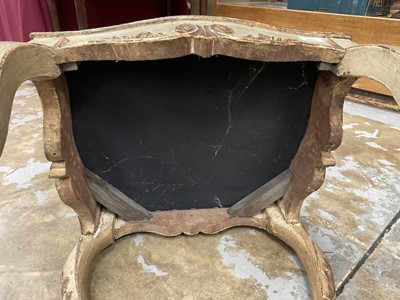 Lot 1503 - 19th century Italian painted side chair, the arched upholstered back above a drop-in seat, with carved frieze, on cabriole legs