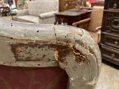 Lot 1503 - 19th century Italian painted side chair, the arched upholstered back above a drop-in seat, with carved frieze, on cabriole legs