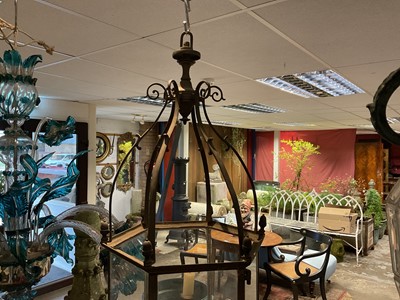 Lot 1507 - Good quality early 19th century brass hexagonal hall lantern with arched and scrolling supports