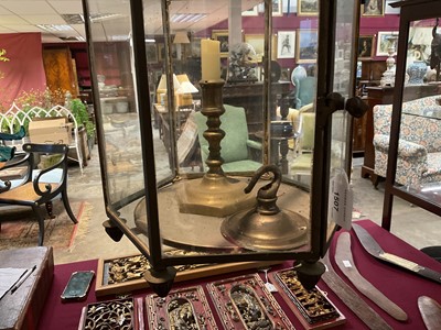 Lot 1507 - Good quality early 19th century brass hexagonal hall lantern with arched and scrolling supports