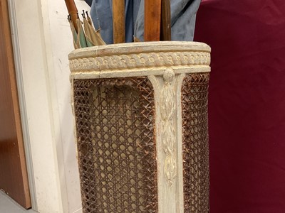 Lot 1508 - French painted and caned umbrella stand of cylindrical form. First half 20th century